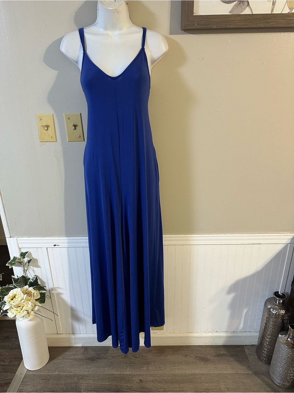 Sleeveless Royal Blue Maxi Jumpsuit with Spaghetti Straps